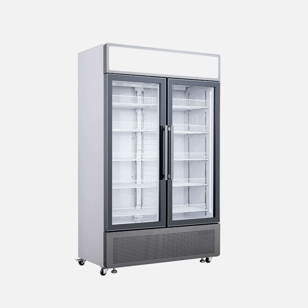 GENERALCO GLASS REFRIGERATOR, DOUBLE DOORS, 780LTR, BLACK