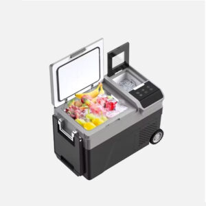 GENERALCO PORTABLE CAR FREEZER WITH BUILT-IN ICE MAKER, SMALL TABLE, 35 LITRES